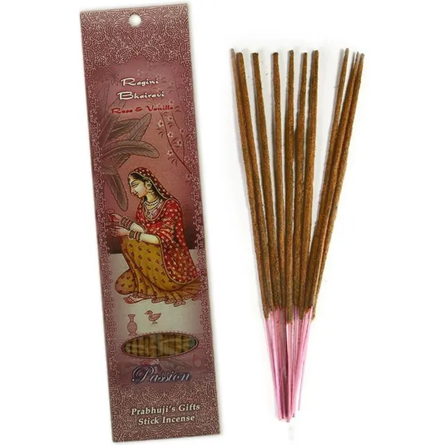 Prabhuji's Gifts Wierooksticks, handgerold, 'Ragini Bhairavi' met roos en vanille, 20 sticks