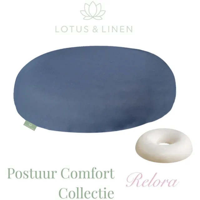 Lotus & Linen Postuur Comfort Collectie - Relora Traagschuim (Visco-elastische) Donutkussen - Orthopedisch Zitkussen - Ergonomisch Ringkussen - Stuitkussen - Memory Foam (Viscoelastic) Ring Pillow - 43x43x9 cm Marineblauw