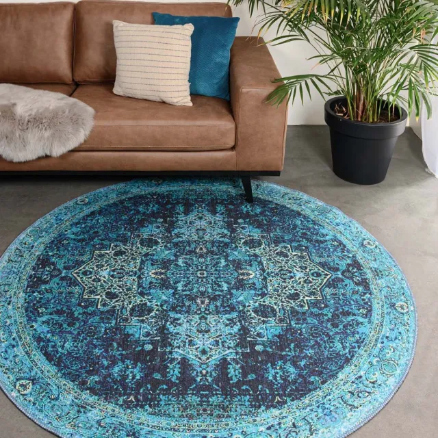 Heritaged Rond vintage vloerkleed - Fade No.2 blauw 76