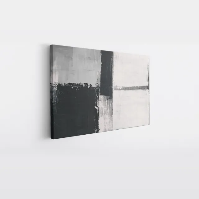 Saammp Canvas Schilderij - Zwart witte Kunst - Abstract - Blokken - 40x30 - Foto op canvas - Wanddecoratie - Muurdecoratie Woonkamer - Kantoor Decoratie Multicolor
