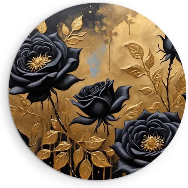 Saammp Forex Muurcirkel - Bloemen - Zwart - goud - Abstract - Ø 30 - Wandcirkel - Wanddecoratie Cirkel - Muurdecoratie Woonkamer - Kantoor Decoratie
