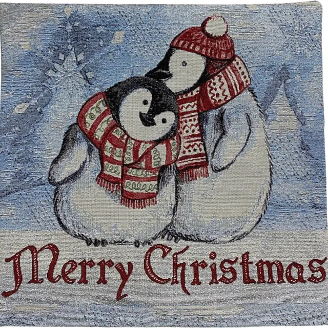 Emme Kussenhoes - Gobelinstof - Penguin - Penguins - Merry Christmas - Kerst - Winter - 45 cm - zilver glitterdraad Wit