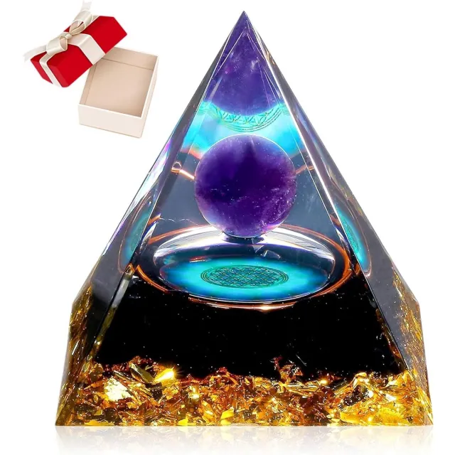 By Shayne ByShane - Grote piramide van Helende Kristallen met Amethist | Meditatie en Reiki Decoratie - Esoterische Geschenken | Natuurlijke Lotusbloem | Orgoniet Energiesymbool (A15) Any