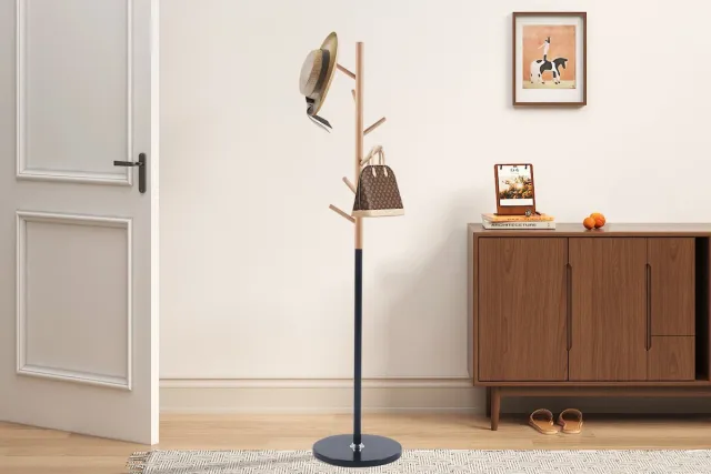 Rousseau Staande Kapstok Viola | Ø37 X 172 Cm | Beukenhout / Metaal - Rousseau - Staande Kapstokken - Zwart - Hout; Metaal