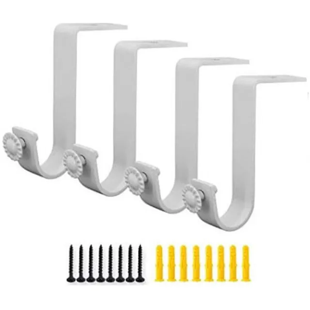 KZQ 4 Stuks Gordijnroede beugel – Gordijnroedehaak - Plafondmontagebeugel van aluminiumlegering - Gordijn accessoires - Inclusief schroeven – Wit