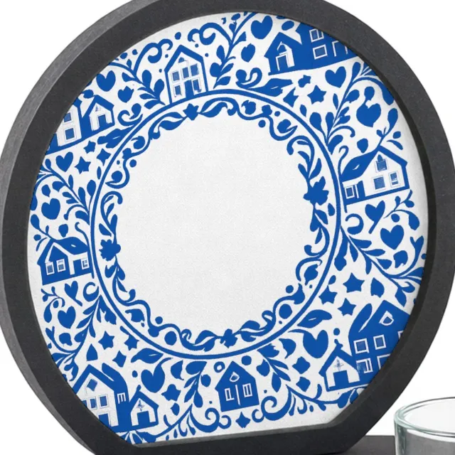 Mr Cadeautjes MDF inleg theelichthouder ~8 cm - design Een klassieke blauw-witte rand met huiselijke symbolen en ee | cadeau