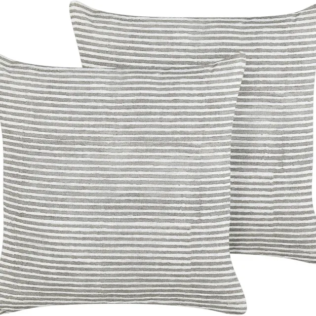 Beliani KANPAS - Sierkussen set van 2 - Grijs/Wit - 50 x 50 cm - Linnen