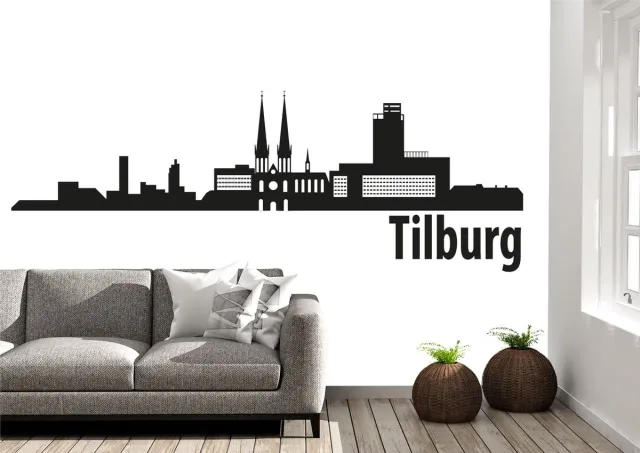 Versierendoejezo Muursticker Skyline Tilburg 2 | 210 × 55 cm | Versierendoejezo® Zwart