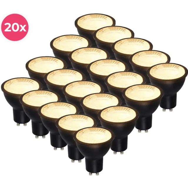 Olucia 20-pack Zwarte dimbare GU10 LED spot Antonie, 5 Watt, 2700K (Warm wit) - Vorm: Rond
