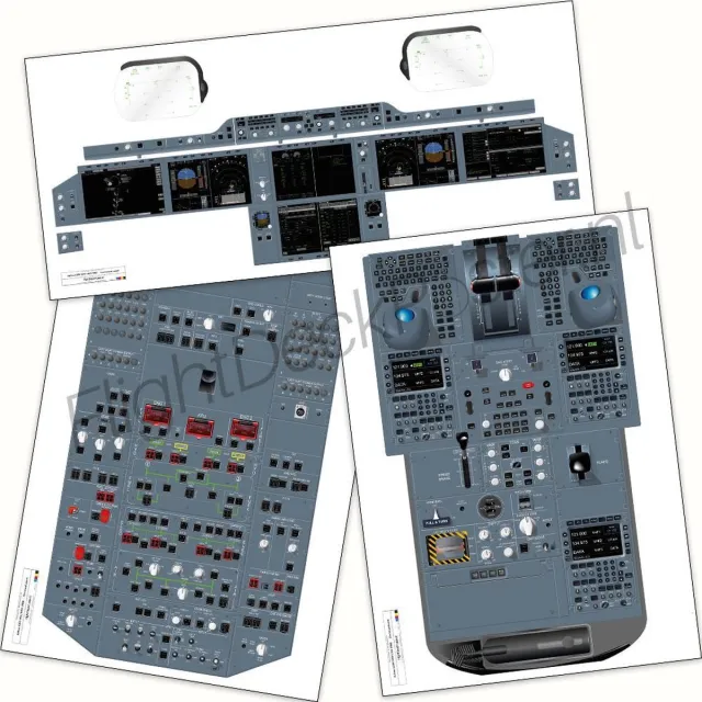 FlightDeckPoster.nl Airbus A350 - 900 / 1000 XWB - Triple-A (elk instrument panel op een eigen poster) FlightDeckPoster / Cockpitposter / Cockpit poster / Cockpit mockup Witte achtergrond, print waarheidsgetrouw.