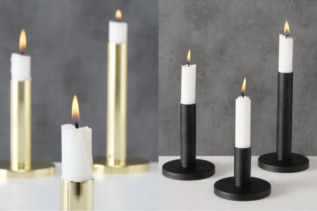 Boltze Home 2 Kaarsenstandaardsets - Set Zwart + Set Goud (6-delig) - Metaal Rond – Boltze Home Malko - Ø9 cm x H16/12/8 cm