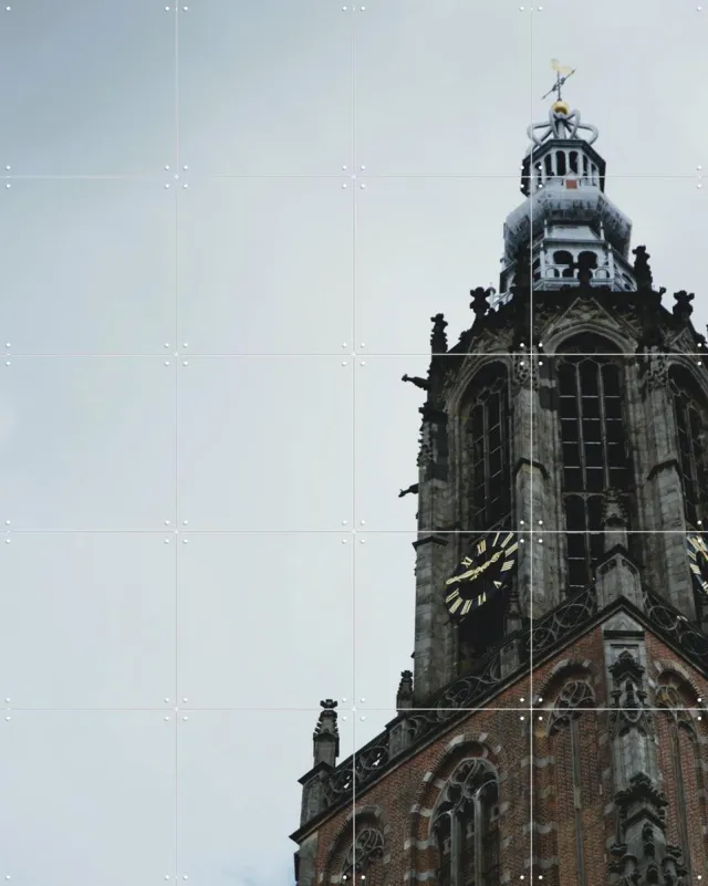 IXXI Onze-Lieve-Vrouwetoren, Edwin Fotografeert & Kunst in Kaart - 80 x 100 cm - Grote wanddecoratie en posters - Fotografie, Gang, Woonkamer Koele tinten / Grijs