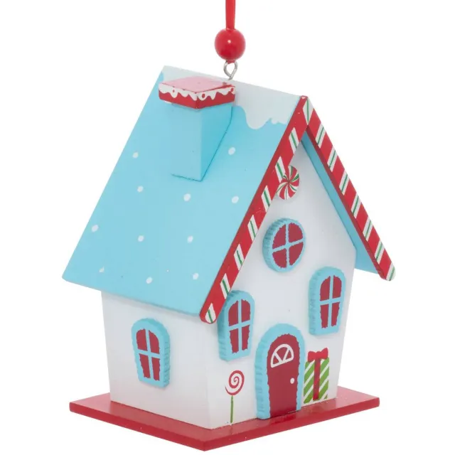 Feeric lights & Christmas Zelfgemaakte kerstboomversiering van rood en blauw hout, 10 cm Modele B