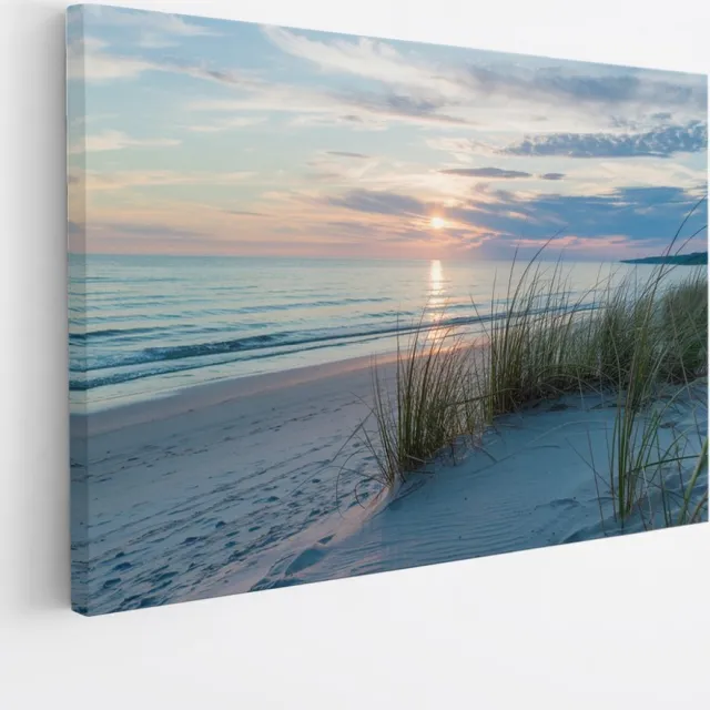 Saammp Canvas Schilderij - Zonsondergang - Strand en Zee - 45x30 - Foto op canvas - Wanddecoratie - muurdecoratie Woonkamer - Slaapkamer decoratie - Canvas Print Multicolor