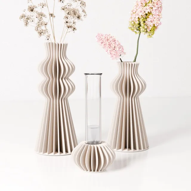 Fleuriek Kleine design vaasjes set van 3 - Beige - Minimalistische bloemenvaasjes voor interieur