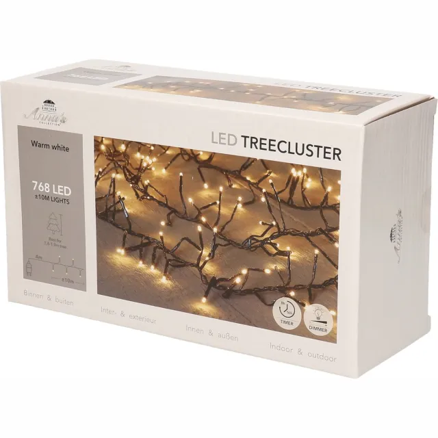 Anna's Collection Lumineo Kerstverlichting - cluster - warm wit - timer en dimmer - 10m - binnen en buiten