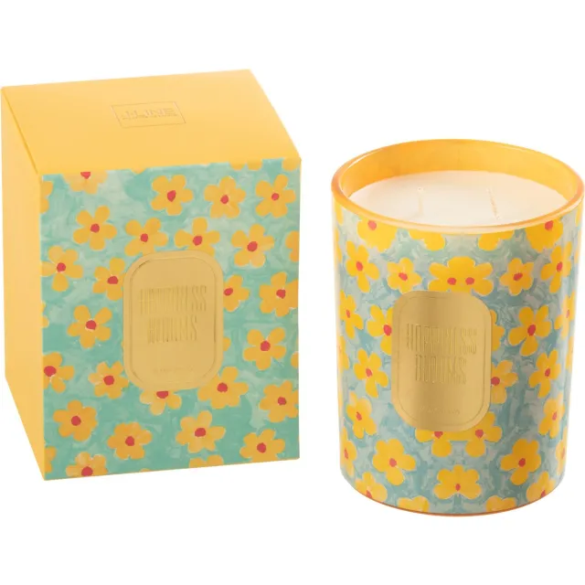 J-Line geurkaars Hapiness Blooms - Ylang Ylang - azuur/geel - large - 70U Multi