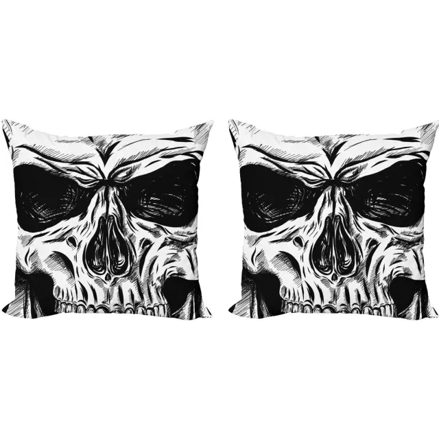 ABAKUHAUS Schedel decoratiekussen kussenhoes 2-delige set – Gothic zwart-wit 45x45 cm