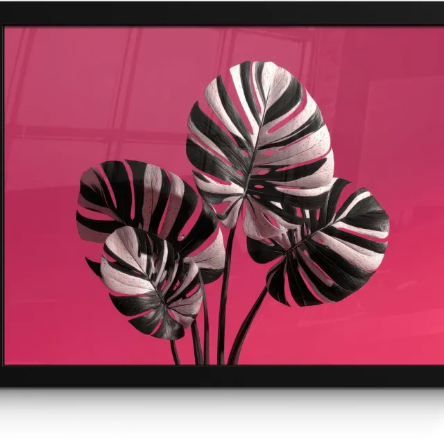 FrameYourWall Poster in lijst - Fotolijst 40x30 cm - Posters - Bladeren - Rond - Roze - Posterlijst zwart - Decoratie - Wanddecoratie woonkamer - Muurdecoratie slaapkamer