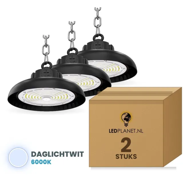 Tsong UFO Lamp - LED High Bay 150W - 29.250 lm - Daglichtwit 6000K - 2 stuks - Instelbaar 90/120/150W - 0-10V Dimbaar - IP65 - Hal, Werkplaats- & Garageverlichting - 5 jaar garantie
