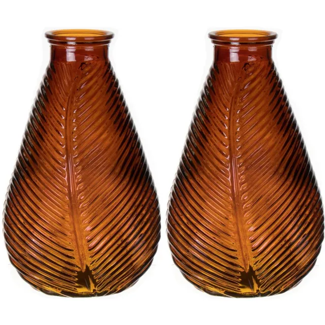 Bellatio Design Bloemenvaas - 2x - bruin - transparant glas - 14 x 23 cm - vaas