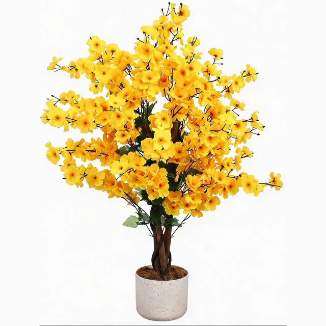 Danky Premium kunst winters pruimenbloem 90cm gele bloemen - hoogdicht polyester - luxe decoratie voor salon en entree Geel