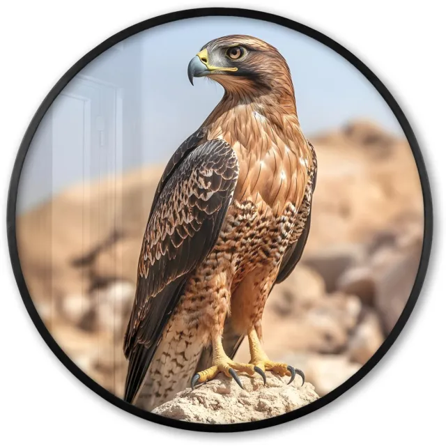 FrameYourWall Poster in lijst Rond - Fotolijst 80x80 cm - Posters - Valk - Vogel - Rots - Macht - Ronde posterlijst zwart - Decoratie - Wanddecoratie woonkamer - Muurdecoratie slaapkamer