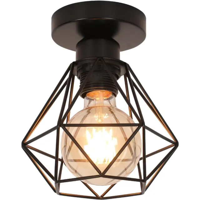 Riserva Industriële Plafondlamp, Retro IJzeren Diamantvormige Plafondverlichting Zwart, E27 Fitting Zonder Lamp, voor Woonkamer, Eetkamer, Keuken