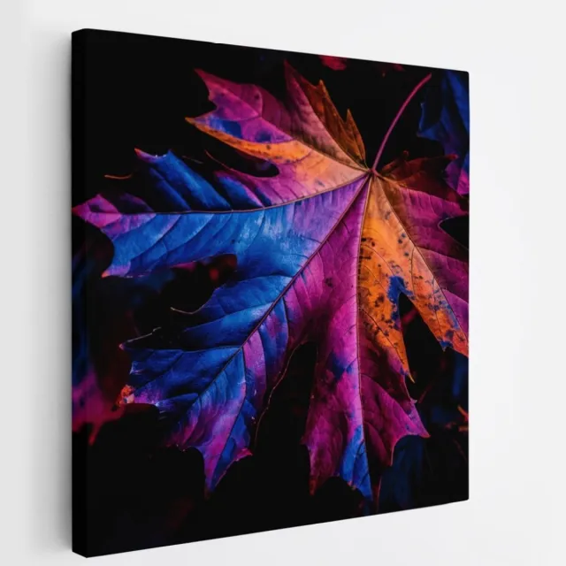 Saammp Canvas Schilderij - Gekleurd Blad - Bloemen - Natuur - 20x20 - Foto op canvas - Wanddecoratie - Muurdecoratie Woonkamer - Slaapkamer decoratie - Canvas Print Multicolor