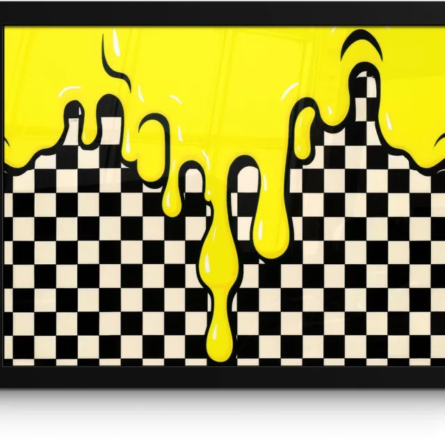 FrameYourWall Poster in lijst - Fotolijst 40x30 cm - Posters - Geblokt - Grafisch - Vloeistof - Geel - Posterlijst zwart - Decoratie - Wanddecoratie woonkamer - Muurdecoratie slaapkamer