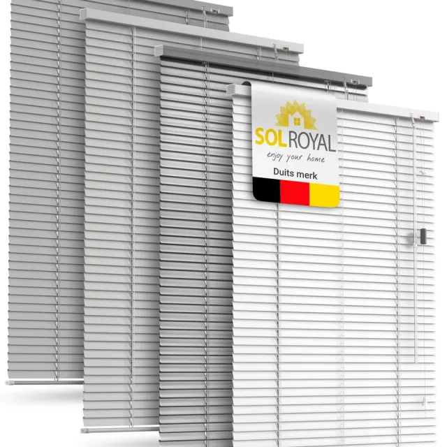 Sol Royal JA2 - Aluminium Jaloezie Zonder Boren 90x175 cm incl. Klemsteunen - Privacy- & Zonwering Binnen voor Ramen 90 cm breed, 25 mm Lamellen - Glanzend Wit Wit Glanzend