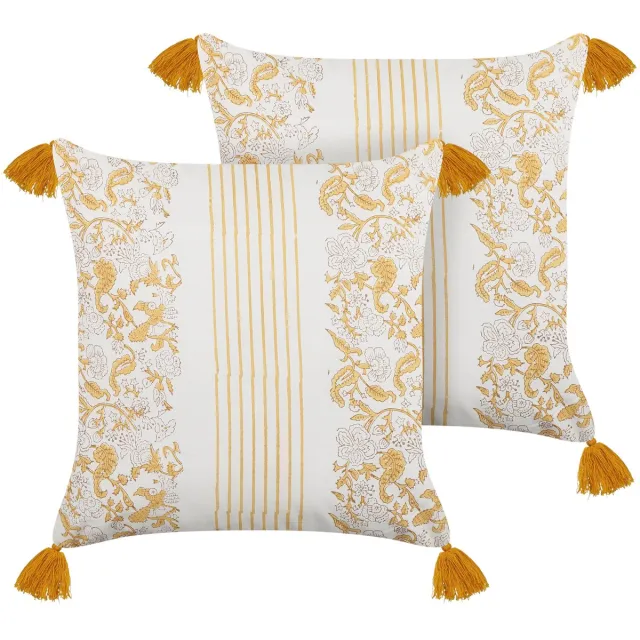 Beliani BILOBA - Sierkussen set van 2 - Mosterdgeel - 45 x 45 cm - Katoen
