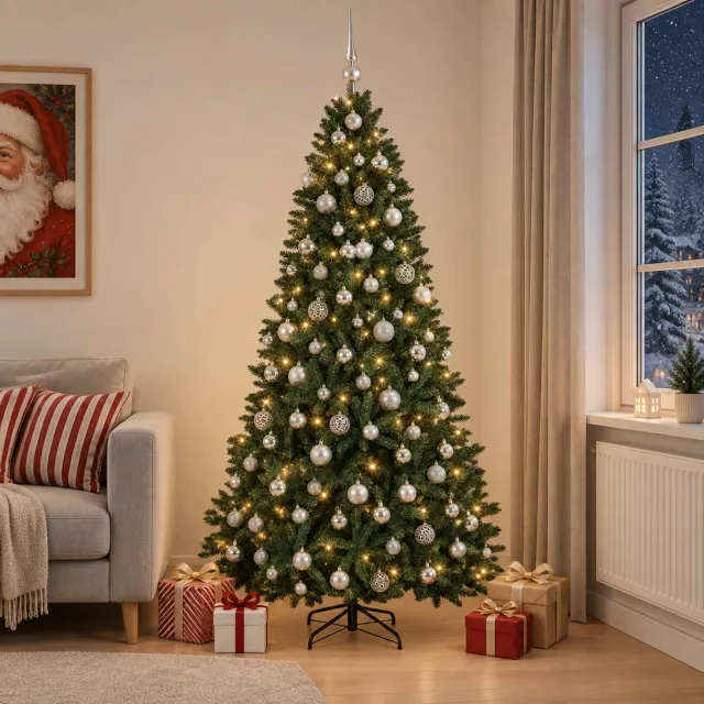 vidaXL Kunstkerstboom donkergroen met kerstbal 240 cm 300 LED's