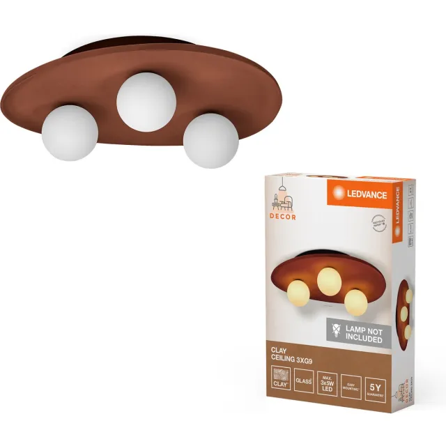 LEDVANCE Decor Clay Nest Plafondlamp van klei, met nestvormige lampenkappen in bruin, 3-lichts, G9-fitting, voor moderne binnenverlichting, zonder lichtbron