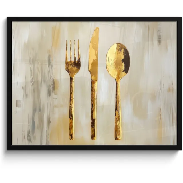 FrameYourWall Poster in lijst - Fotolijst 70x50 cm - Posters - Verf - Goud - Bestek - Posterlijst zwart - Decoratie - Wanddecoratie woonkamer - Muurdecoratie slaapkamer Bestek - Verf