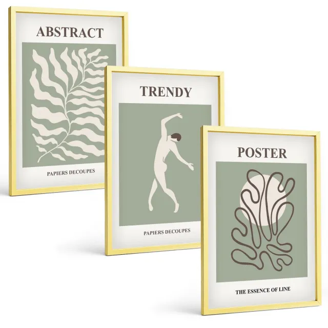 TULUP 4-Delige Schilderij Set - Plantenpatronen in groene tinten van Henri Matisse - 40 x 60 cm - Muurdecoratie - Schilderijen Set - Woonkamer - Wanddecoratie Gouden lijst