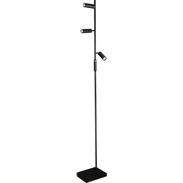 Fantasia Lopal LED vloerlamp met 3 richtbare zwarte aluminium kokers, 3x 4,5W COB LED, 2700K, dimbaar, IP20