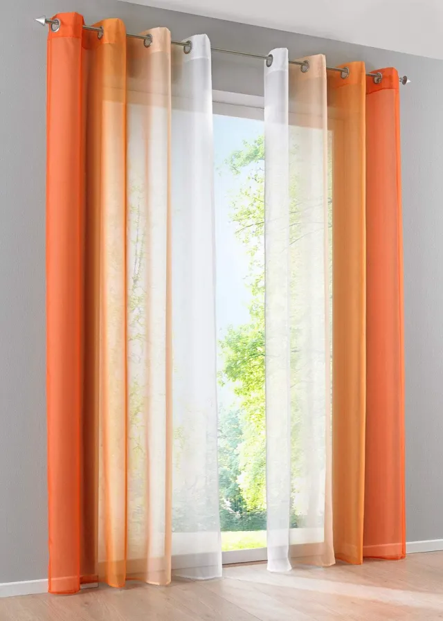 Unyqoos Set van Twee Transparante Gordijnen met Verticaal Kleurverloop en Oogjes oranje
