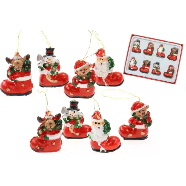 Creation Kersthangers/kerstornamenten -kerst figuren in laars -16x st- kunststof -3,5 cm Rood