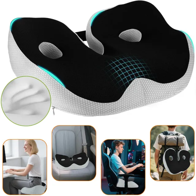 BENALLA Zitkussen Van Traagschuim - Antislip-Stoelkussen - Stuitkussen - Kussen Voor Verlichting Van Stuitje-Pijn - Autostoelkussen Zwart & Grijs