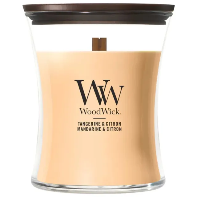 Woodwick Hourglass - Tangerine & Citron - Medium Geurkaars - 60 branduren Oranje