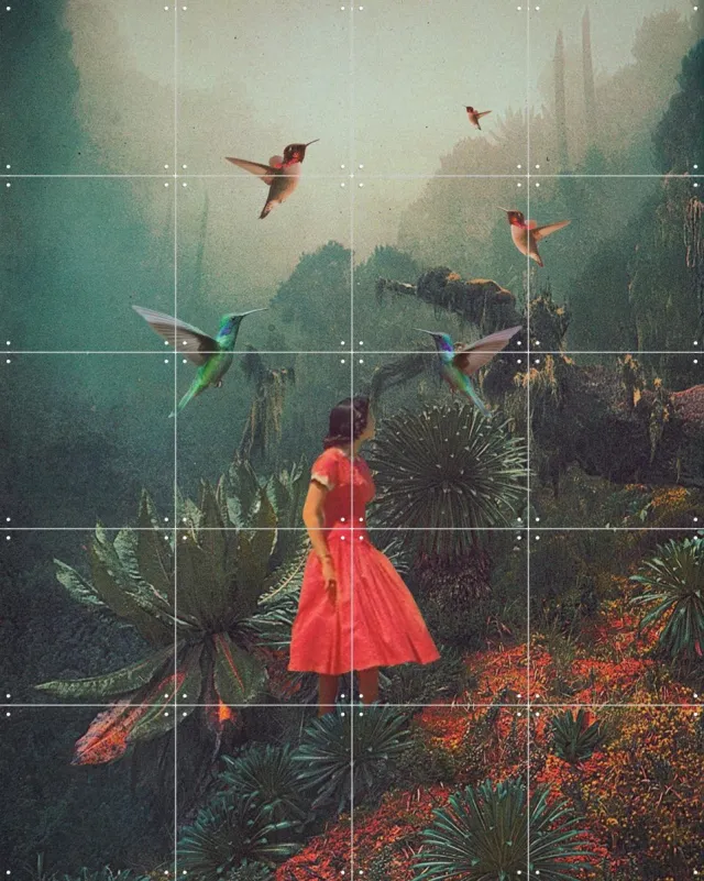 IXXI 20 Seconds before the Rain, Frank Moth - 80 x 100 cm - Grote wanddecoratie en posters - Kleurrijk, Collage, Digitale Kunst, Vintage, Surrealisme Roze / Donkere tinten