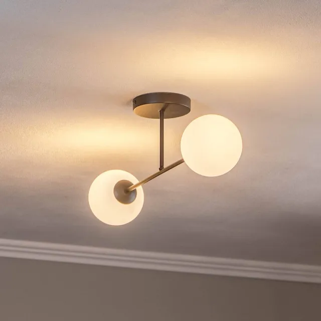 Euluna plafondlamp - 2lichts - Staal, glas - H: 26 cm - E14 - zwart, wit opaal