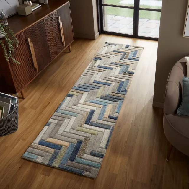 flycarpets Loper Russo Modern Laagpolig - 100% Wol - Geo Vloerkleed - Naturel / Multi Roze
