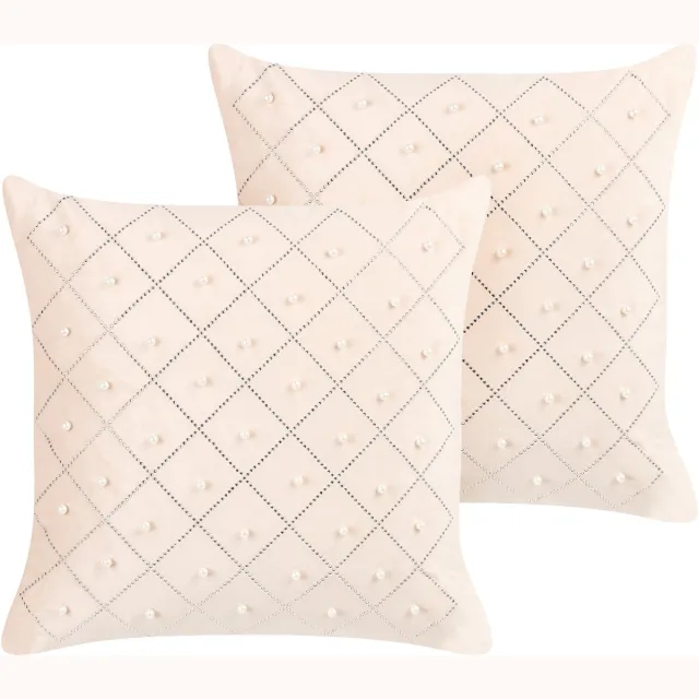 Beliani YARROW - Sierkussen set van 2 - Beige - 45 x 45 cm - Fluweel