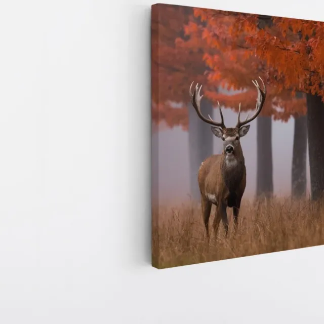 Saammp Canvas Schilderij - Hert - Portret - Herfst - Natuur - Dieren - 100x100 - Foto op canvas - Wanddecoratie - Muurdecoratie Woonkamer - Slaapkamer decoratie - Canvas Print Multicolor