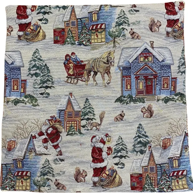 Emme Kussenhoes - Gobelinstof - Kerst - Snowy Mountains - Sneeuwpoppen - Kerstmannen - Zilver glitterdraad - 45 x 45 cm Gebroken wit