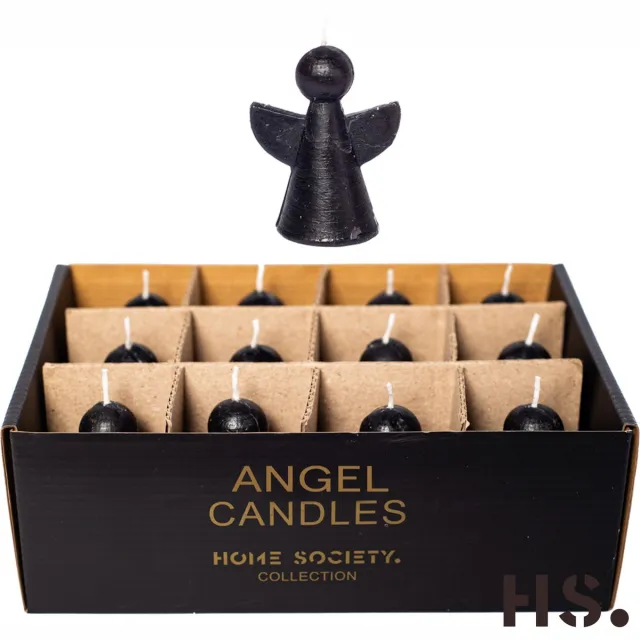 Home Society Engel Kaarsjes - Doos 12 stuks - Zwart - 8.5 cm