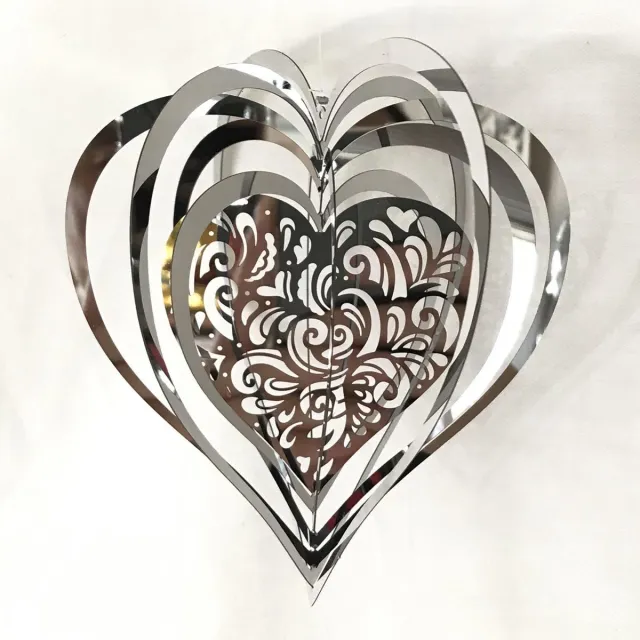 Nature's Melody Cosmo Spinner Heart / hart 2# roestvrij staal ca.13cm / 5" windspinner Zilver