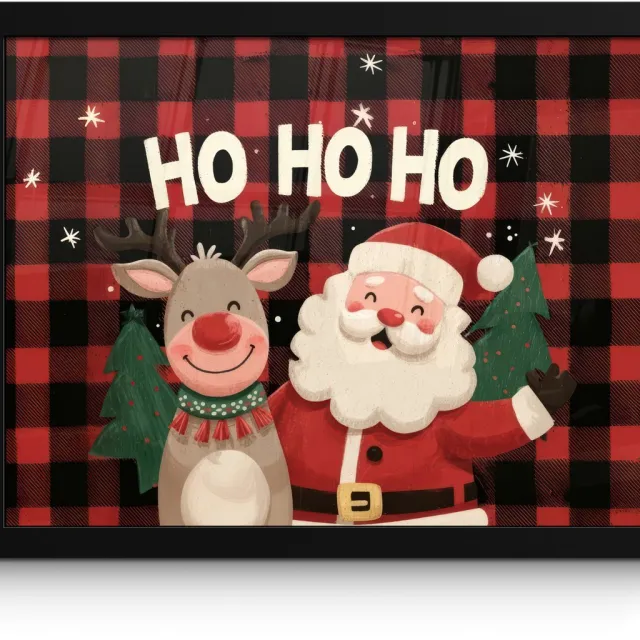FrameYourWall Poster in lijst - Fotolijst 40x30 cm - Posters - Kerstman - Rendier - Tekst - Rood - Zwart - Posterlijst zwart - Decoratie - Wanddecoratie woonkamer - Muurdecoratie slaapkamer - Kerstversiering - Kerstdecoratie voor binnen - Kerstmis